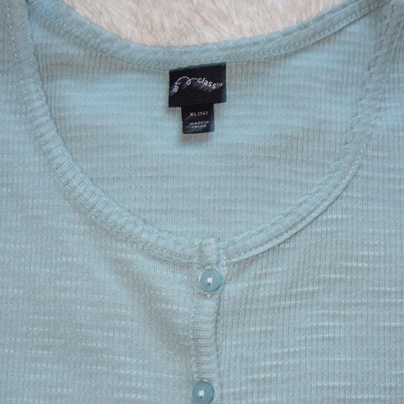 Girls Size XL 14 Art Class Short Sleeve Button-Front Textured Top - Teal Green - Picture 3 of 4